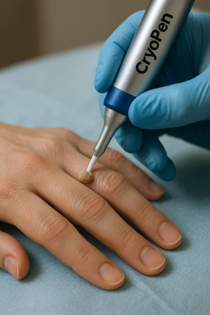 example of cryopen wart removal Lancashire treatment on a persons finger