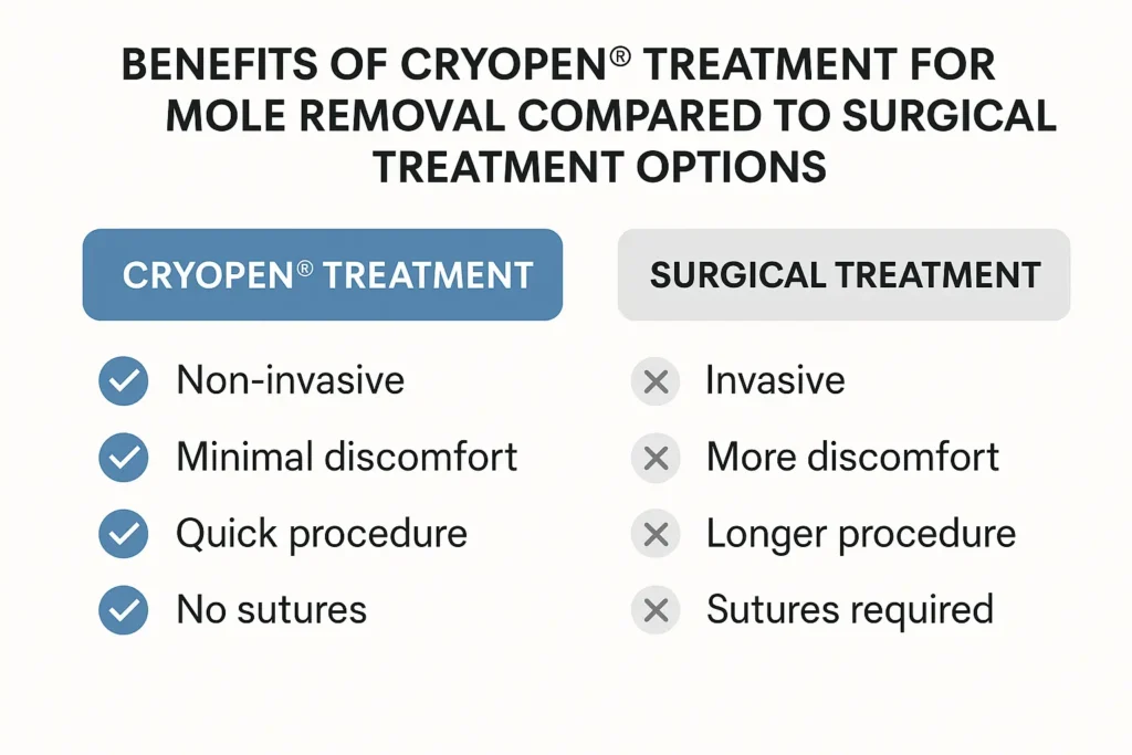 Table to show the benefits of getting moles removed Lancashire from LA LIPO