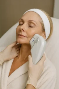 Woman receiving HIFU non surgical facelift treatment Lancashire