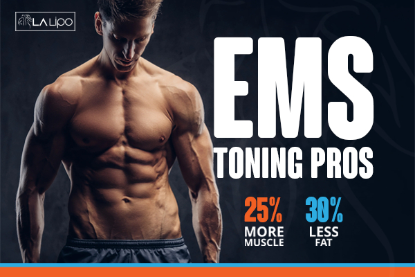 Graphic of man with toned body showing the benefits of LA-EMS Body Sculpting Lancashire treatment