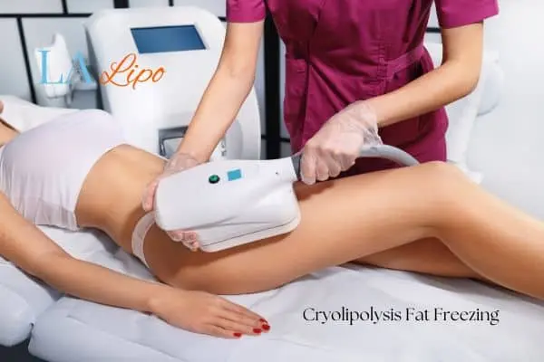 Woman receiving coolsculpting Lancashire treatment on her thighs