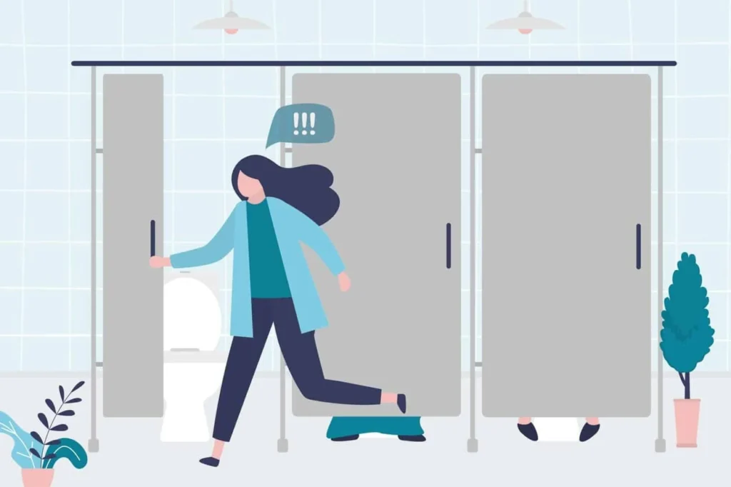 graphic of Urine incontinence Lancashire woman running to the toilet.